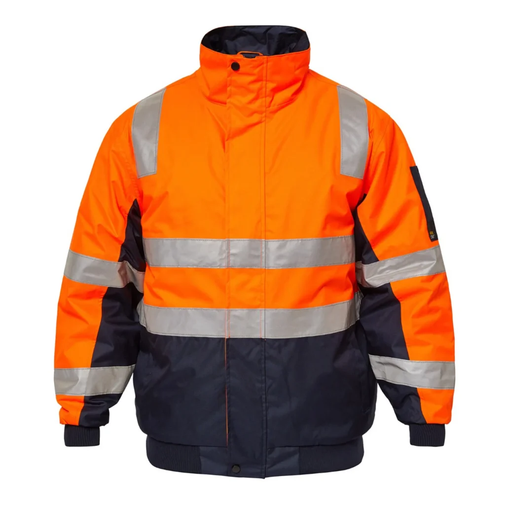 Hi Vis Modern Reflective Bomber Jacket Navy Orange Front